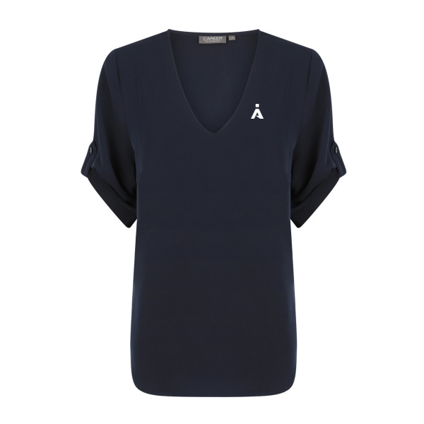 IA - Navy Women's V Neck Top Thumbnail